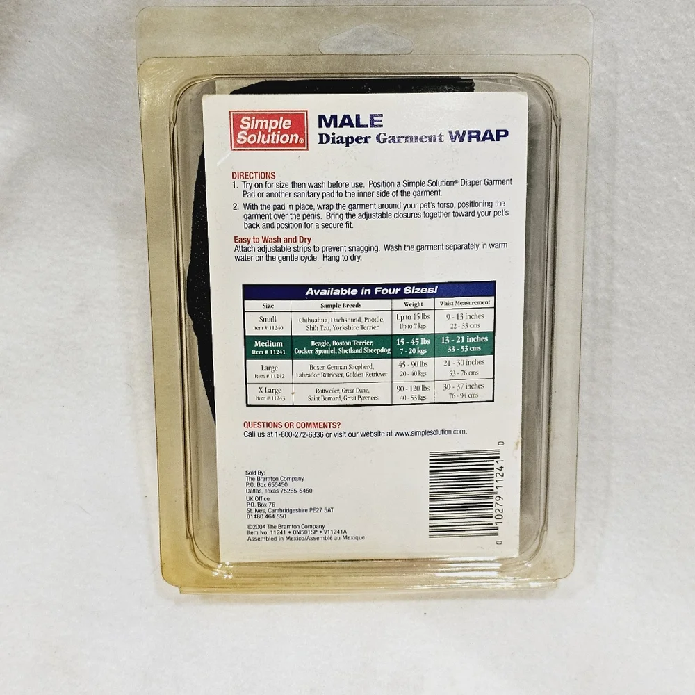 New Simple Solution Male Diaper Garment Wrap For Dogs Size Medium 15-45 LBS
